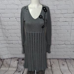 Nick & Mo gray knit LS pleated skater dress Sz M